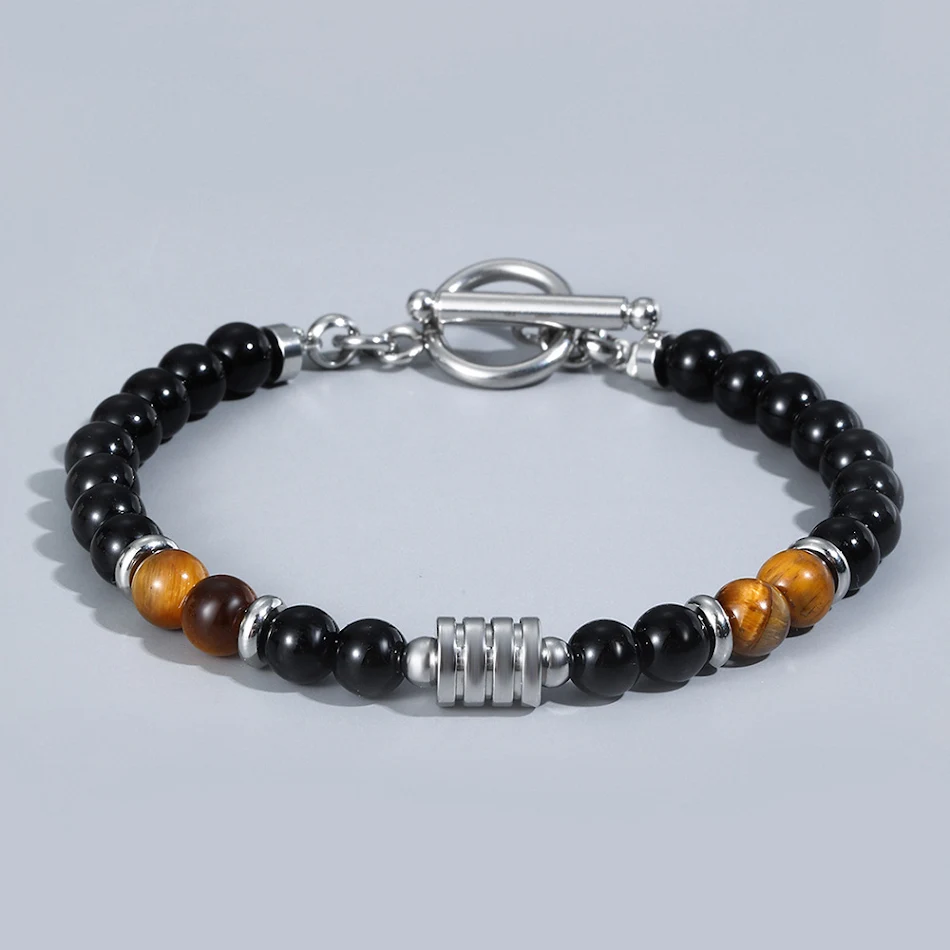 Edelstahl OT-Schnalle Tigerauge Armband Herren, stilvoll und langlebig, perfekt für den täglichen Gebrauch und besondere Anlässe
