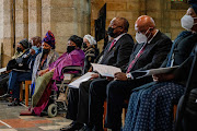 Leah Tutu, wife of late Archbishop Desmond Tutu, South African President Cyril Ramaphosa, and Lesotho's King Letsie attend the state funeral of late Archbishop Emeritus Desmond Tutu at St George's Cathedral in Cape Town.