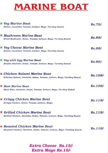 Student's Burger menu 