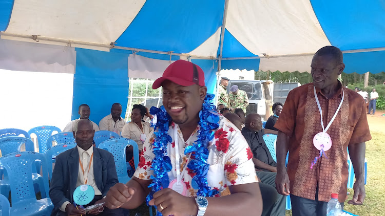 Former Banker and businessman Rodgers Kulali at a fundraising event at St Charles Lwanga secondary school in Lugari sub county on Tuesday.