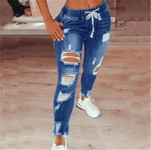 Title 3, High-waist lace-up slim-fit ripped denim trouse...