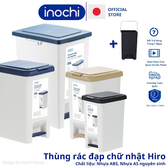 Thùng Rác Nhựa 30L Đạp Chân Nắp Đậy Chữ Nhật Hiro Inochi Làm Sọt Rác Văn Phòng , Gia Đình Trac30