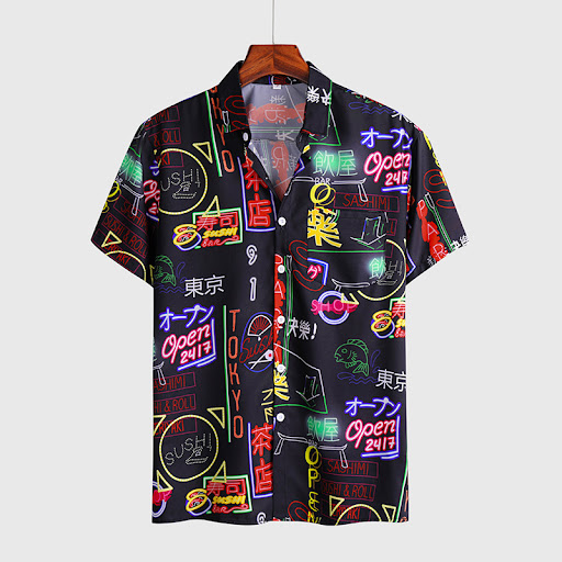 Title 2, Summer Neon Print Short-Sleeved Mens Shirt