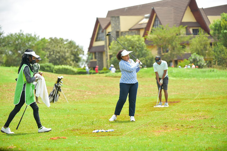 Governor Ann Waiguru participating in a golf tournament on Saturday