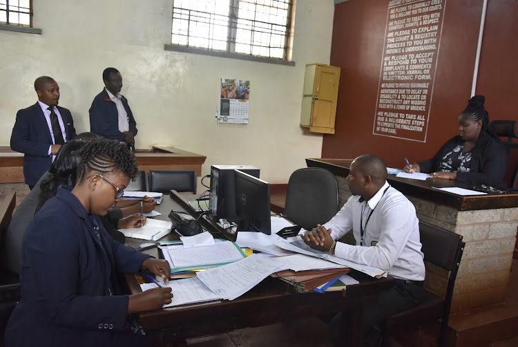 Stephen Muchoki at Thika law courts on Friday.