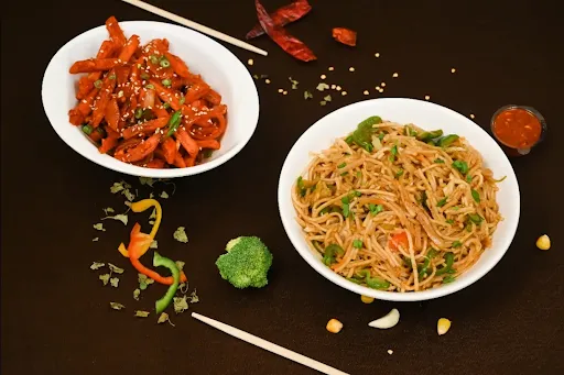 Honey Chilli Potato With Veg Chowmein