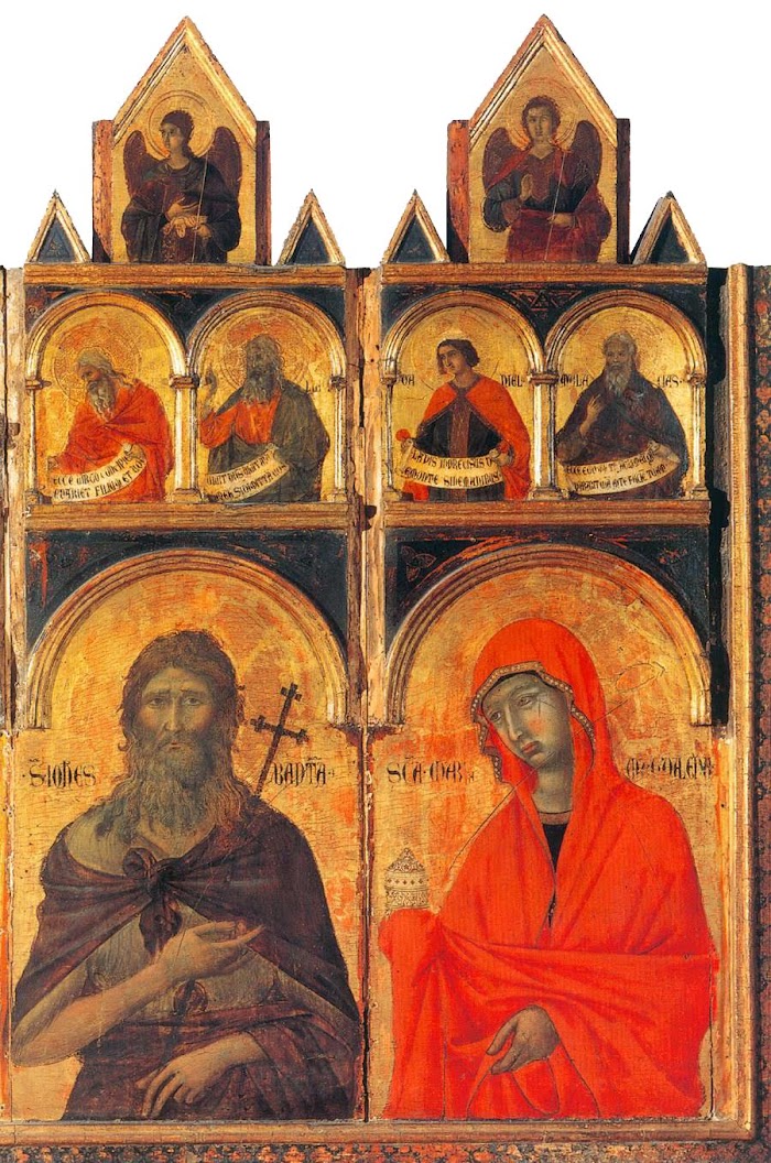 Duccio di Buoninsegna, Polittico n. 47 (particolare Giovanni Battista e Marie Madeleinea), 1315-1319, Siena, Pinacoteca Nazionale
