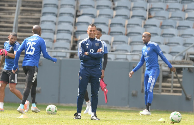 Orlando Pirates co-coach Fadlu Davids during a training session at Orlando Stadium on May 17.