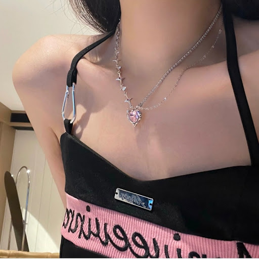Title 6, Diamond Heart Asterism Stitching Drill Chain Ne...