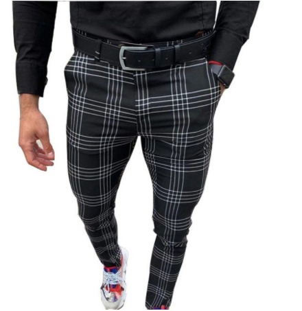 Title 5, Large Plaid Striped Casual Pants Fashion Foot P...