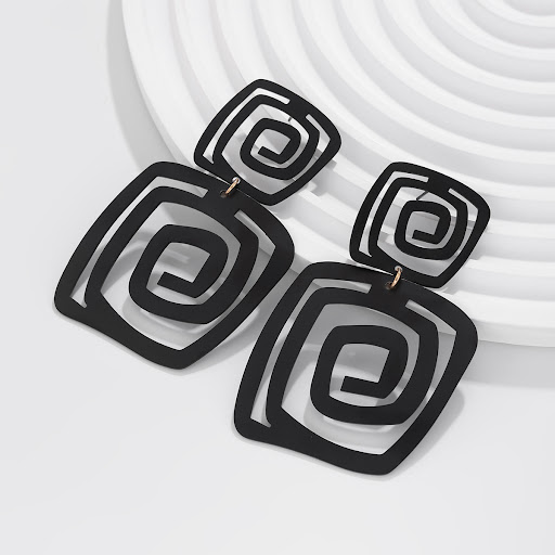 Title 8, Irregular Exaggerated Square Spiral Stud Earrin...