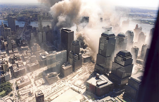 New York's twin towers collapse after the September 11 2001 attacks.