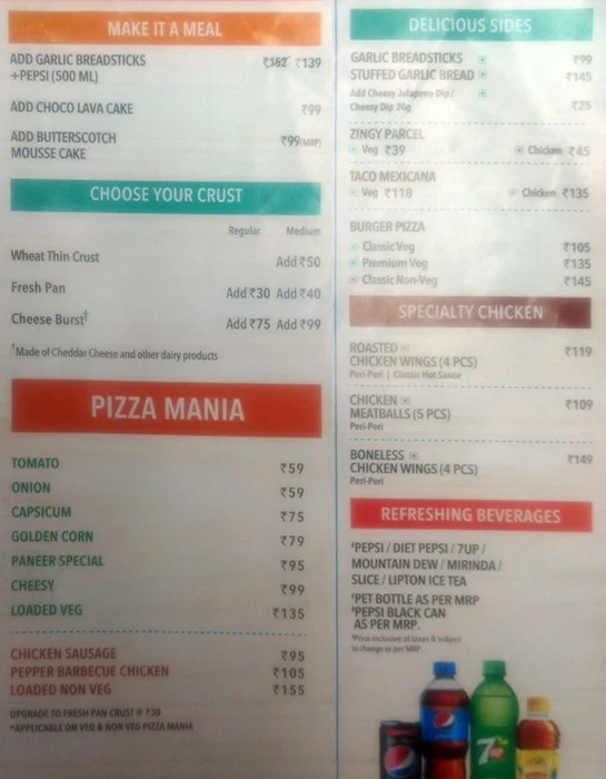 Domino's Pizza menu 