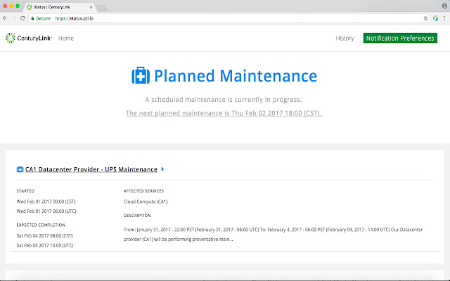 CenturyLink Cloud Status chrome extension