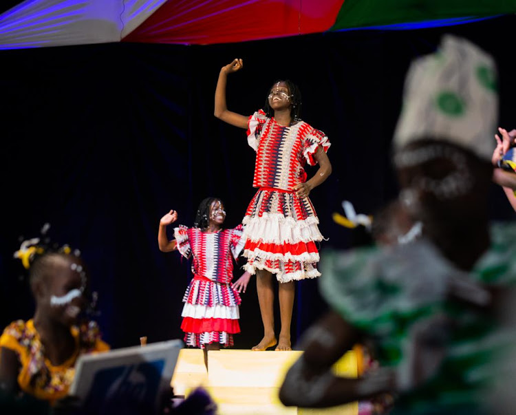 Pupils performing during the Kenya National Drama Festival State Concert, State House, Nairobi on June 2,2023.