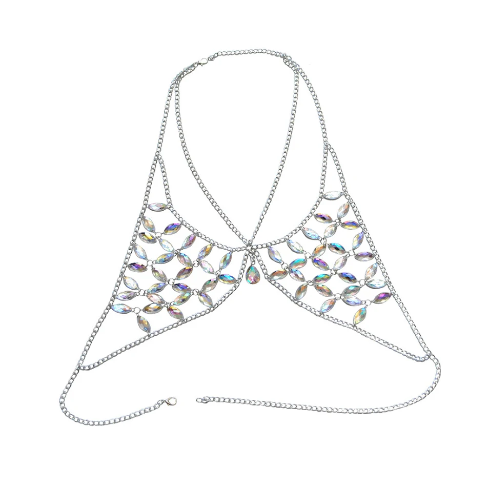 Top de biquíni sem costas com franjas e body chain