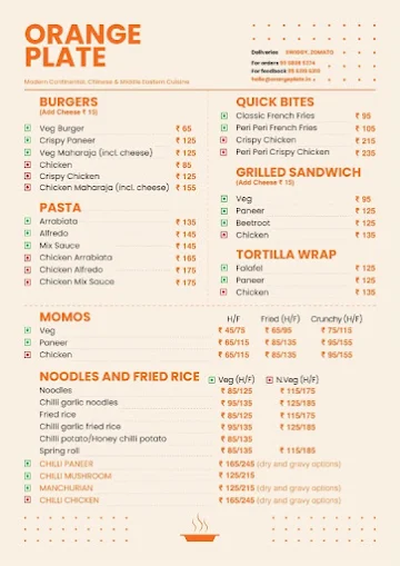 Orange Plate menu 