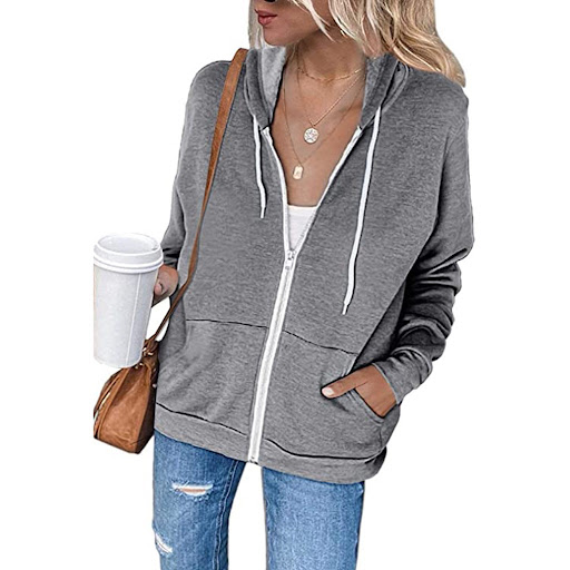 Title 6, Pocket Drawstring Hooded Zipper Gededed Cardigan