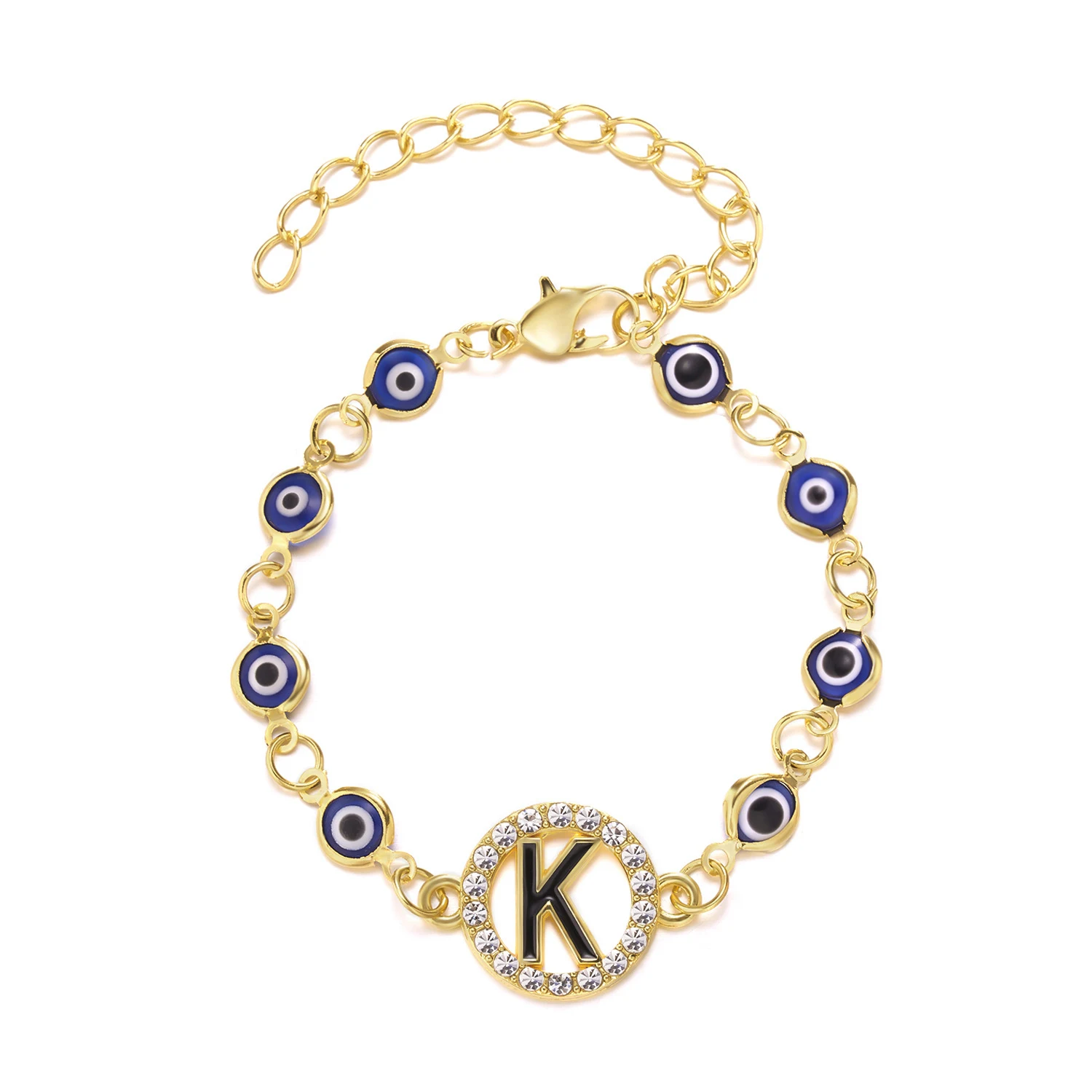 Bracciale regolabile in lega con occhi blu. Stile e protezione in un unico accessorio. Adattamento perfetto, design unico per un look originale.