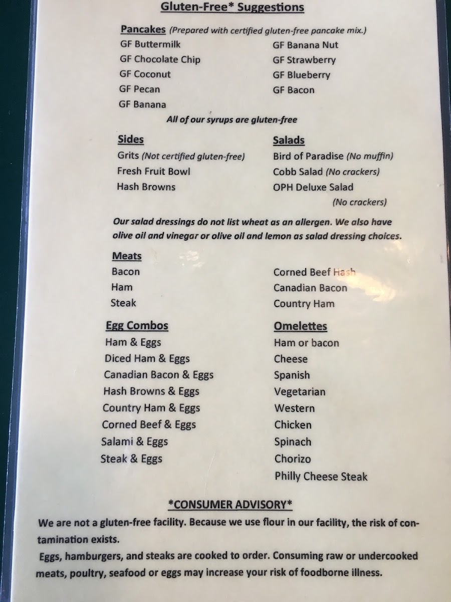 The Original Pancake House gluten-free menu