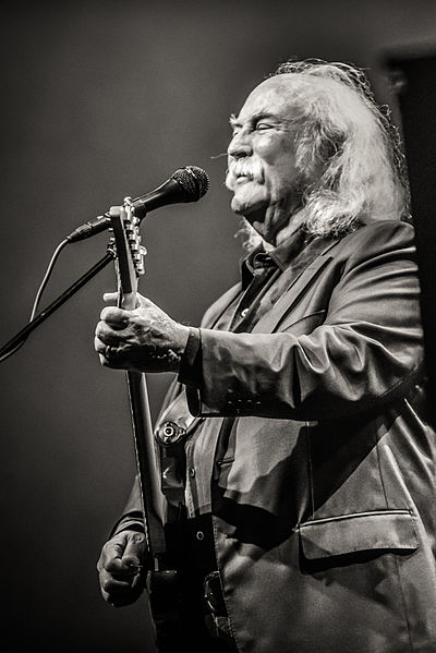 David Crosby playing the guitar at a concert. 