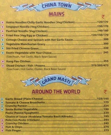 Bollywood Tadka menu 