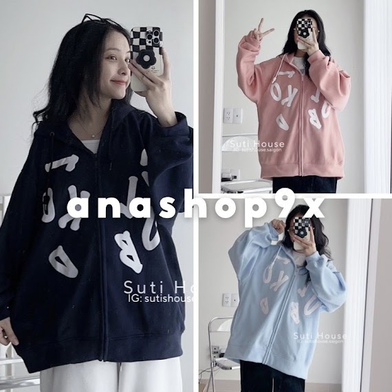 Áo Khoác Nỉ Form Rộng Họa Tiết Chữ Club Trẻ Trung [Freeship] Áo Hoodie Thiết Kế Khóa Kéo Vải Nỉ Cotton Dày Dặn Anashop9X