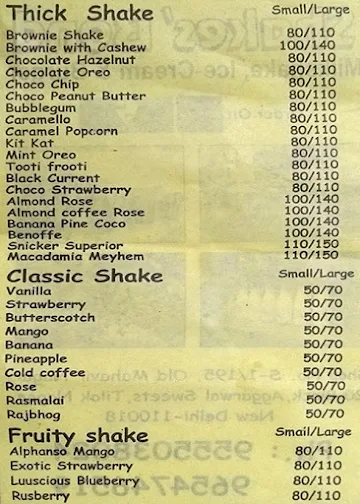 Shakes Bond menu 