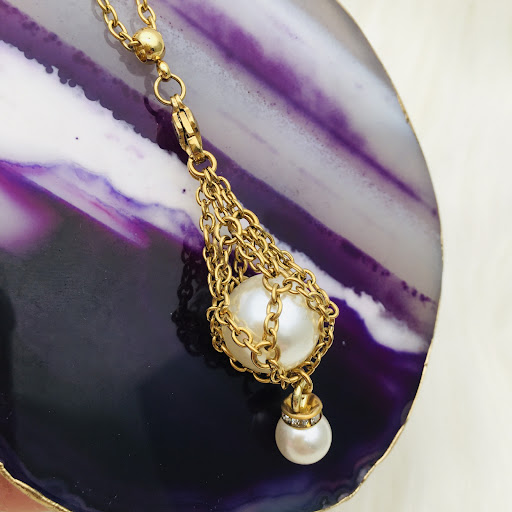 Title 8, DIY Detachable Pearl Net Bag Crystal Pendant Ne...