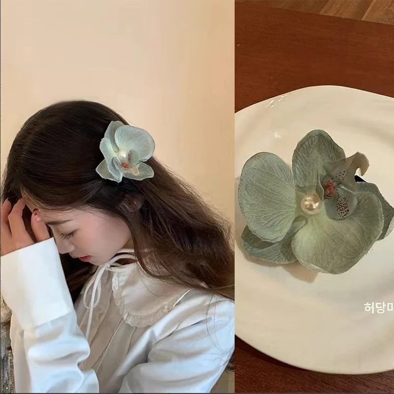 Barrettes à cheveux orchidée papillon élégantes à la française, pour des coiffures sophistiquées et un tempérament féminin.