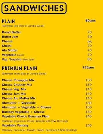 Choice Snack Bar menu 