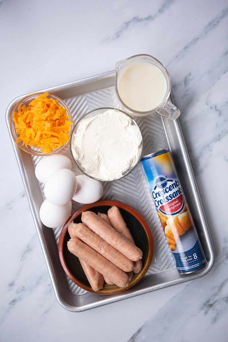 ingredients to make a sausage and cream cheese breakfast casserole