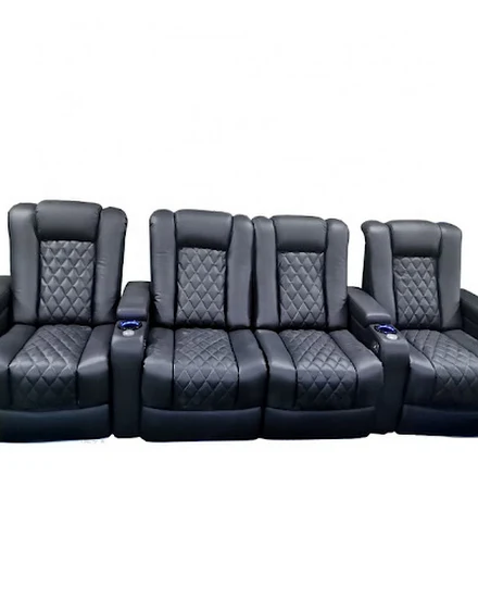 Black leather electric recliner chairs couch luxury sofa ... - 2