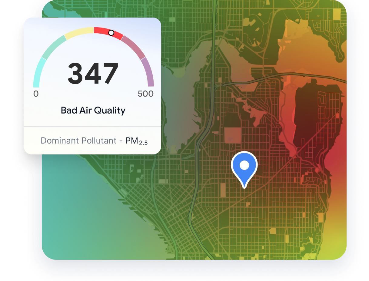 Air quality report showing "Bad air quality" and the dominant pollutant