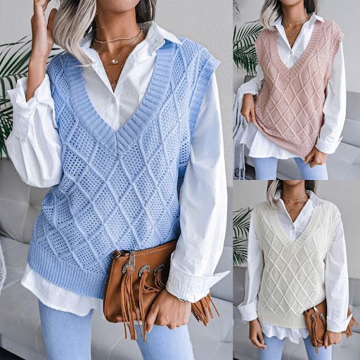 Title 1, European And American V-neck Diamond Check Holl...