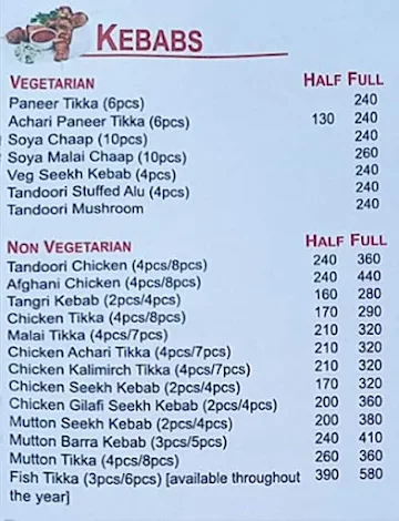 Kebabs & Curries menu 