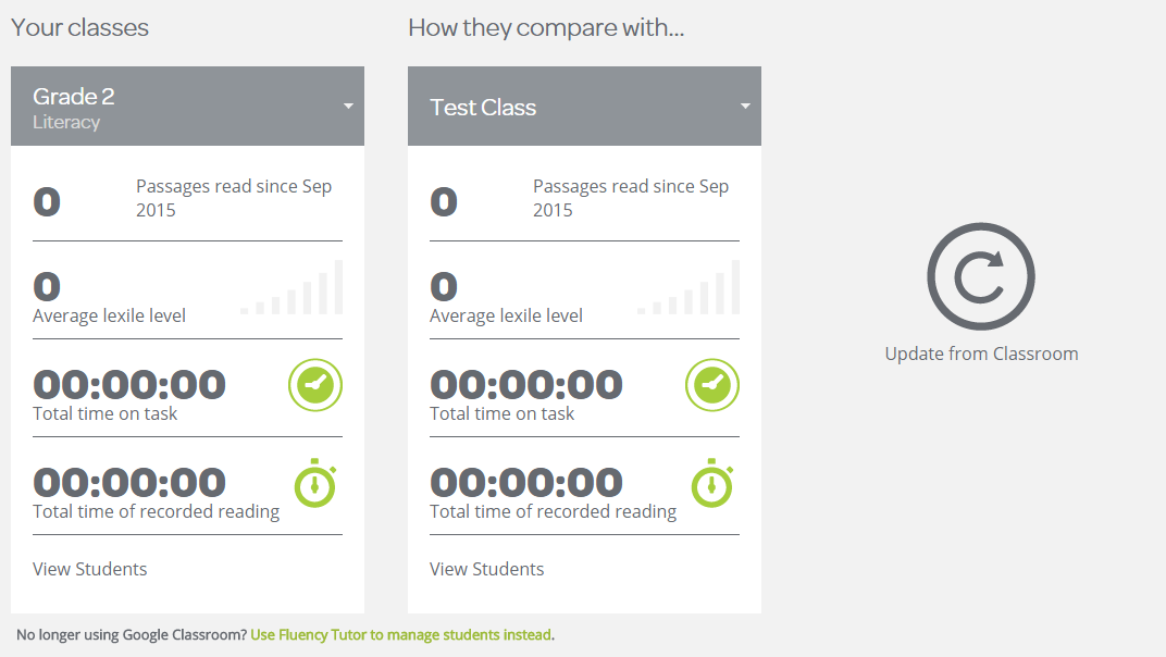 Google Classrooms showing in your Fluency Tutor Dashboard 