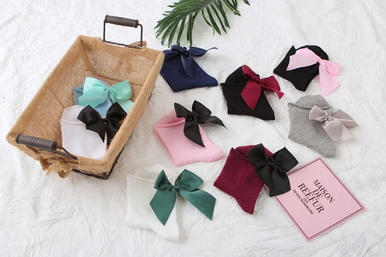 Title 7, Chaussettes en coton avec nœud au dos pour femm...