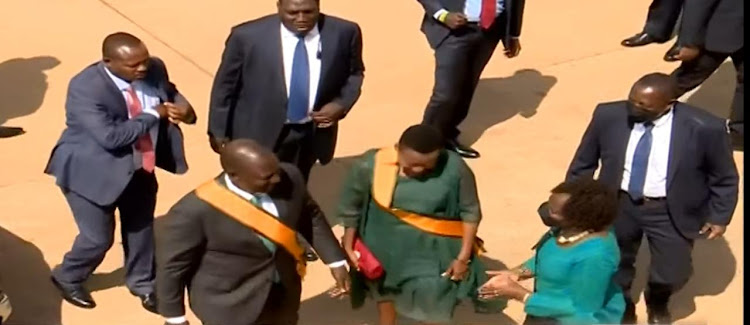 Deputy president William Ruto and first lady Rachel Ruto arrive at the newly renovated Uhuru Gardens