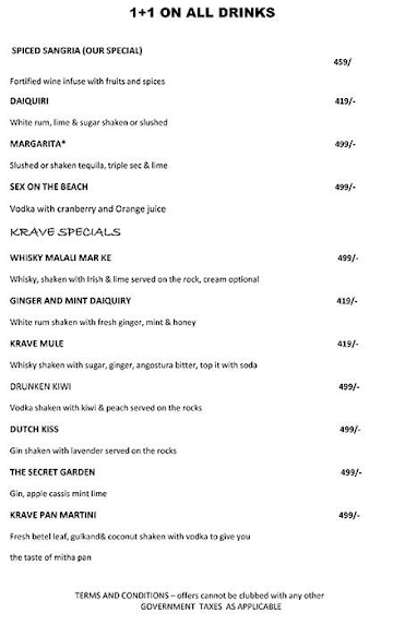 Krave Kitchen And Bar menu 