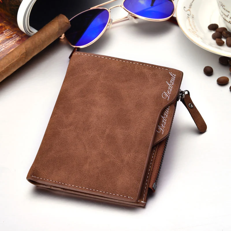 Carteira curta multifuncional masculina, porta-cartões vintage com múltiplos compartimentos, bolsa de cartão e personalidade, design moderno e prático.