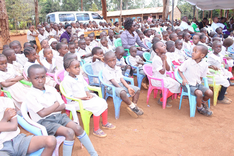 Kaharati Primary School pupils follow global hand-washing day celebrations on October 14, 2022.