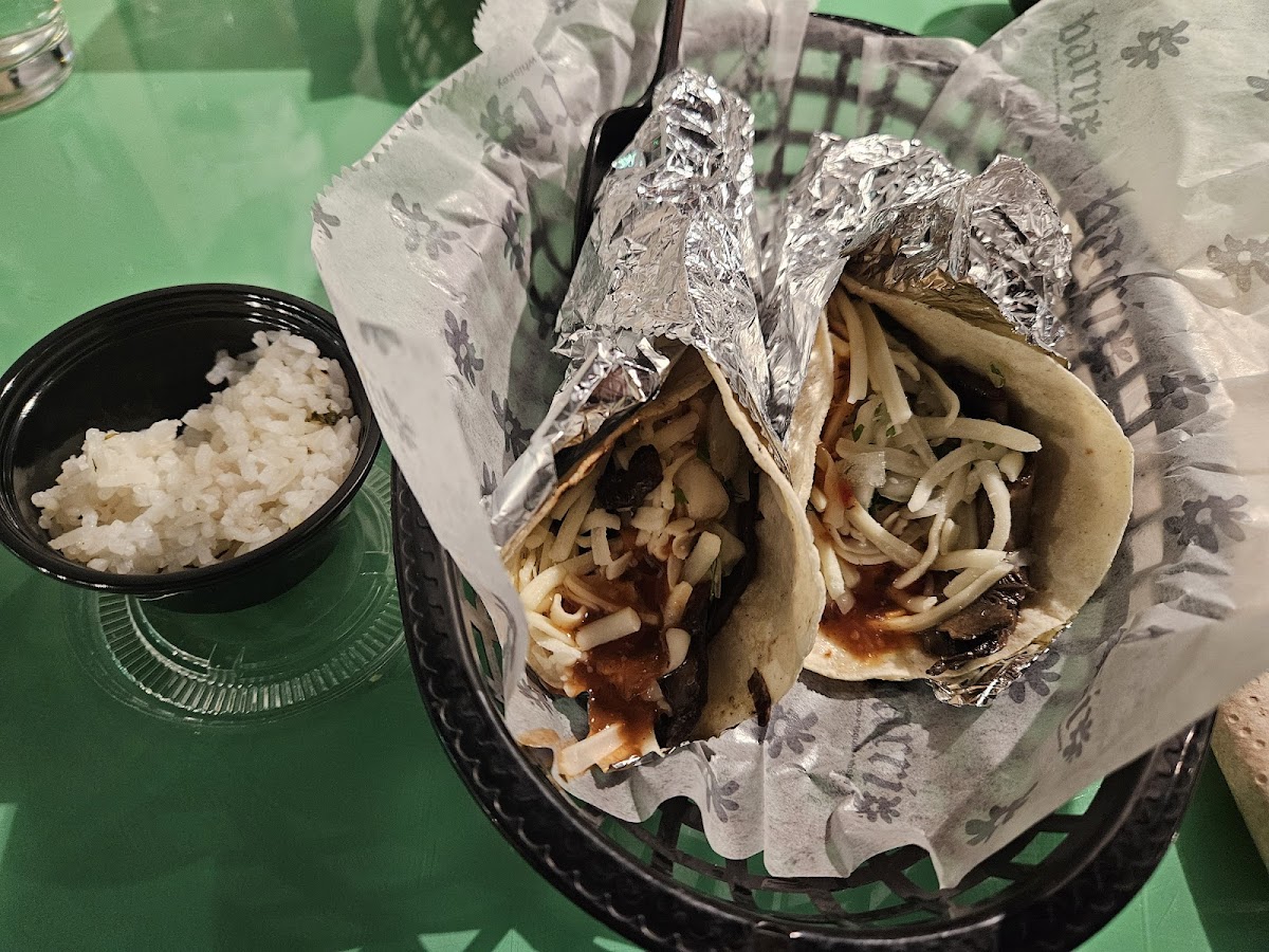 Mushroom tacos and rice