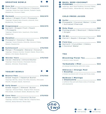 One Two Cafe menu 