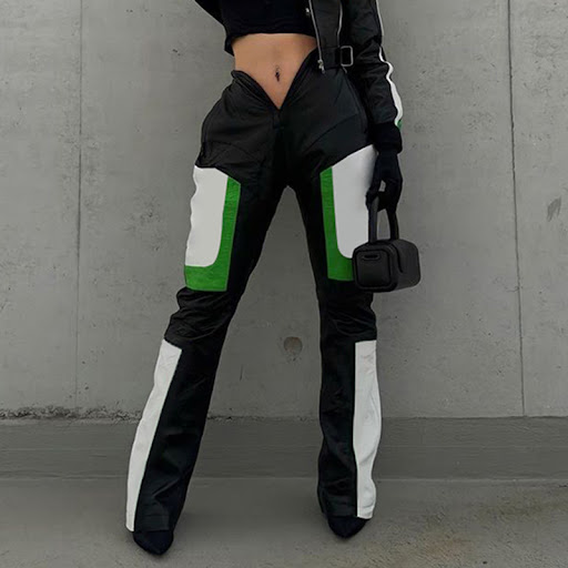 Title 10, Locomotive Style Leather Pants with Contrast Co...