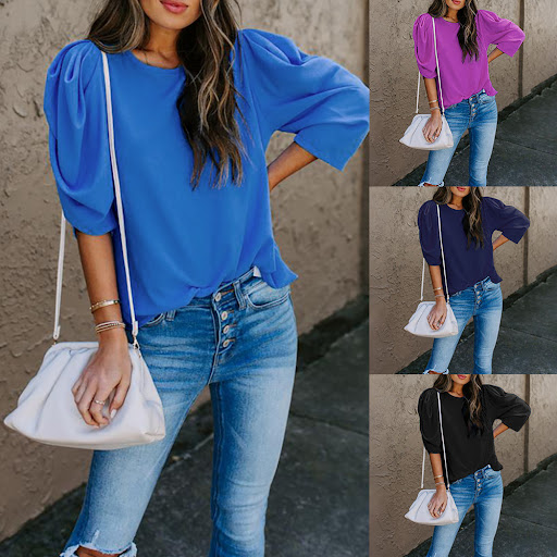 Title 1, Womens Solid Color Three-quarter Sleeve Round ...