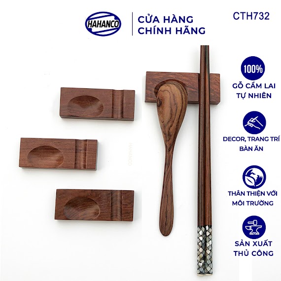 Gác Đũa Thìa Gỗ Trắc /Cẩm Hình Chữ Nhật Hahanco - 2 Trong 1 Tiện Dụng - Cth732