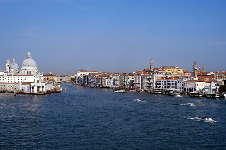 Water taxis ply the Grand Canal of Venice. 