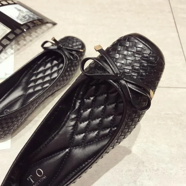 Title 6, Plus size womens black flat shoes, woven patte...