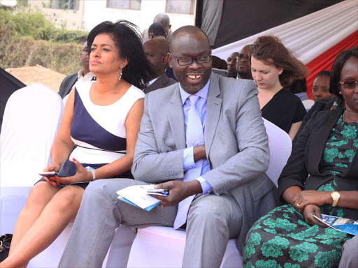 Nairobi Woman Rep Esther Passaris with Kibera MP Ken Okoth during the launch of new classes at Mbagathi Highschool in Nairobi. Photo/DOUGLAS OKIDDY